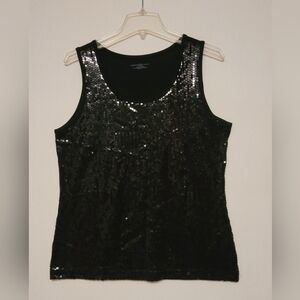 Bobbie Brooks Classy Women's Black Sequined Scoop Neck Tank Top Large